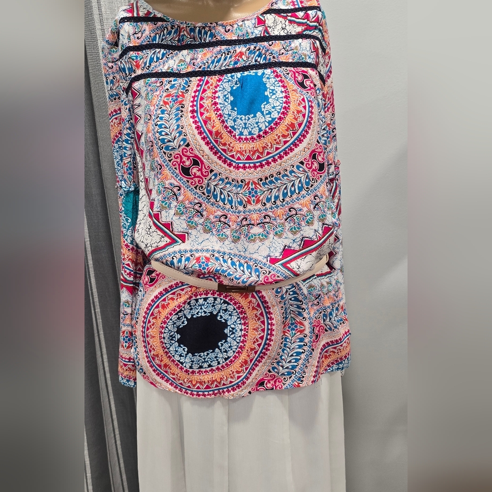 1004 Westbound  Womens Colorful Bohemian Top Blouse Decorative Trim